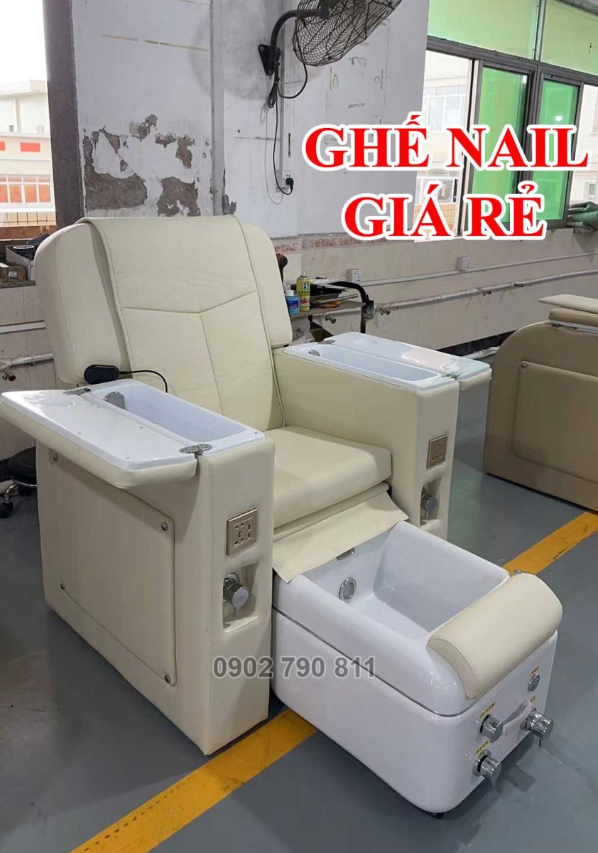 ghế nail  sofa với chậu ngâm chân màu trắng 