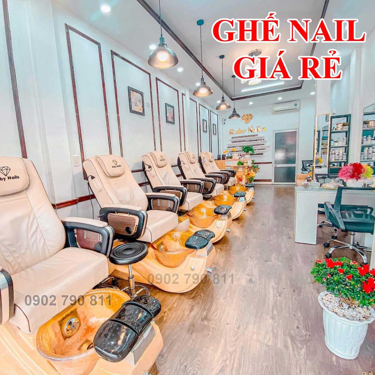 Ghế nail bồn màu đồng đẹp