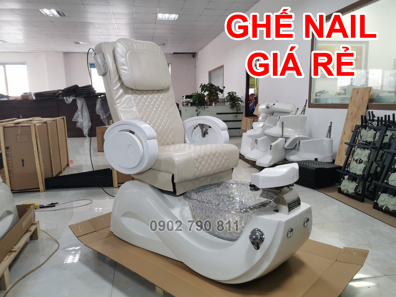 ghế nail pedicure với chậu ngâm chân bằng thủy tinh