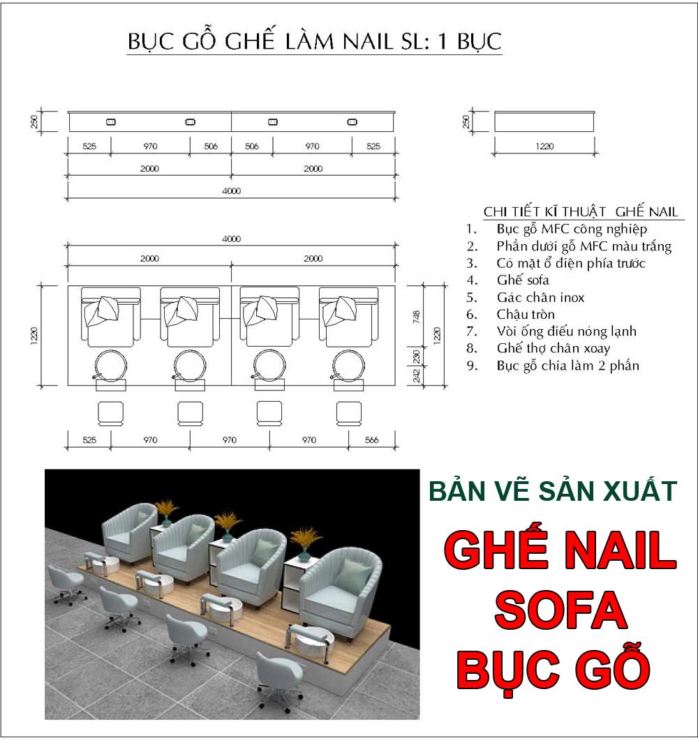 bản vẽ ghế nail bục gỗ 