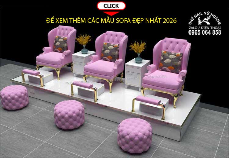 ghế nail màu hồng