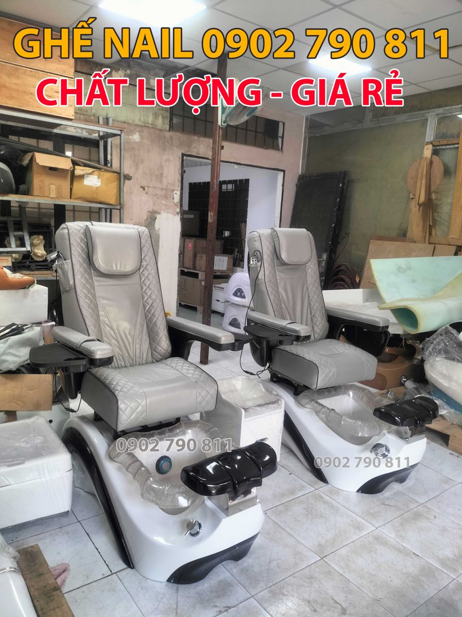 ghế nail da màu xám đẹp 
