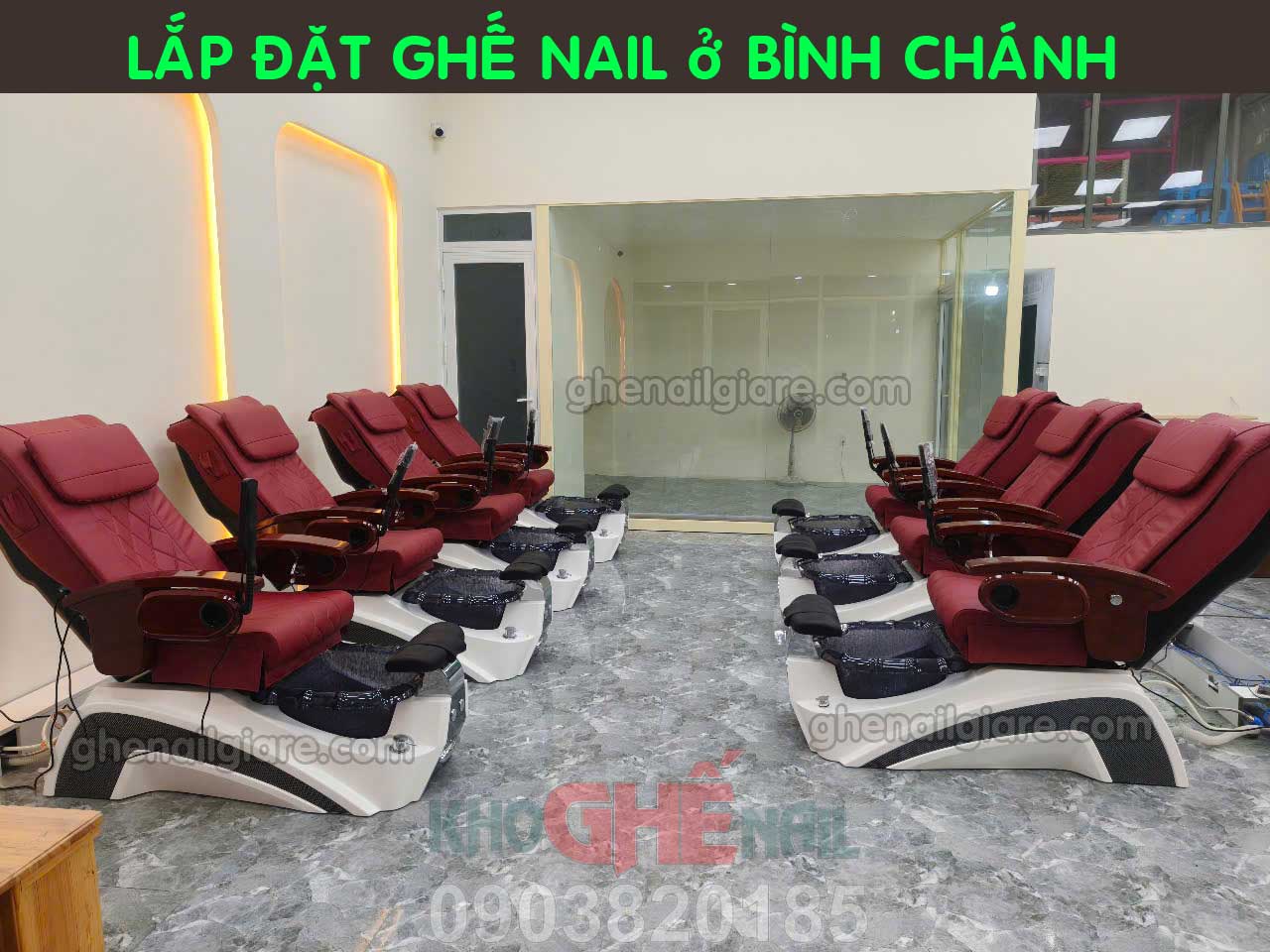 ghế Nail Pedicure nhập khẩu bọc da màu đỏ đậm 