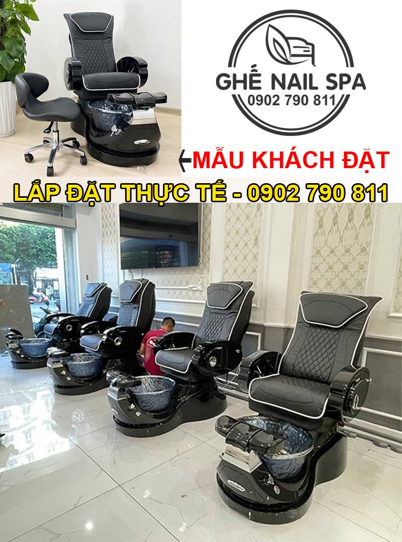 ghế nail bồn đen bọc da màu đen