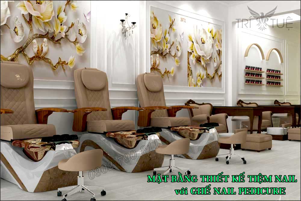 thiết kế tiệm nail với mẫu ghế nail pedicure