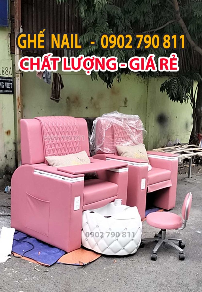 Ghế Nail bồn rời bọc da màu hồng đẹp 